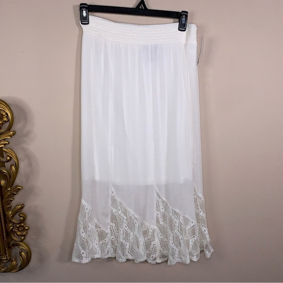 NEW Medium Apt 9 White Skirt Lace Accent Elastic Waistband Boho Bohemian Lined - Picture 16 of 16